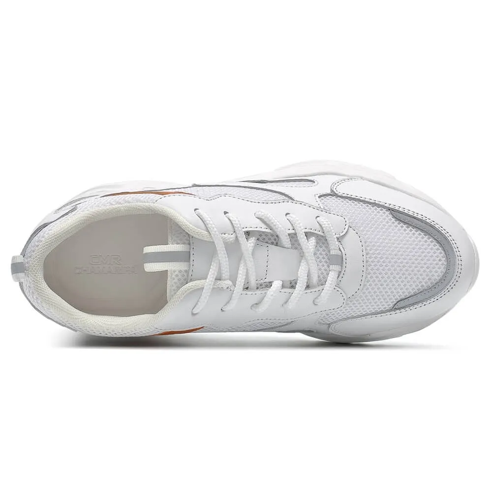 10 CM/3.94 Inches CMR CHAMARIPA Elevator Sneakers for Women - White Mesh Sneakers with Orange Accents