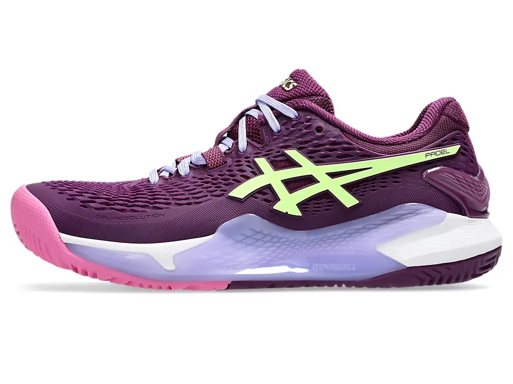 Asics Women's GEL-RESOLUTION 9 PADEL Tennis Shoes in Deep Mauve/Lime Green