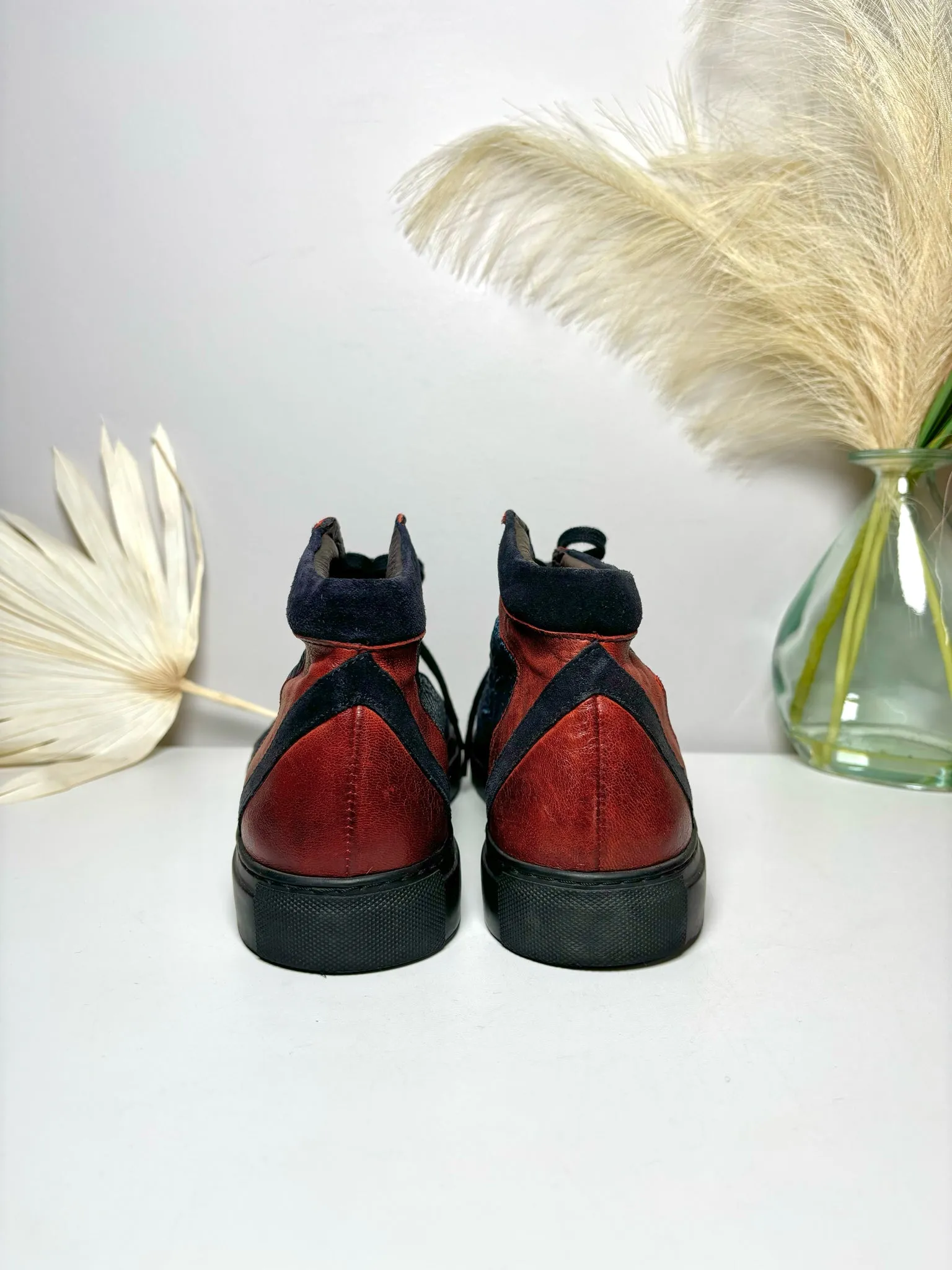 Bacco Bucci Red Leather, Blue Nylon Sz 12 Men's Tennis Shoes