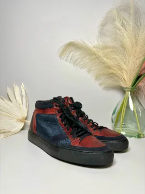 Bacco Bucci Red Leather, Blue Nylon Sz 12 Men's Tennis Shoes