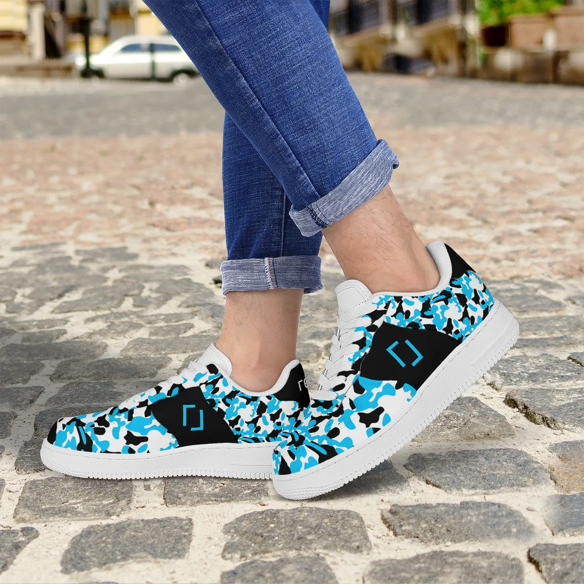 Blue & Black Camouflage Real Bracket Logo Unisex Air Force Sneakers