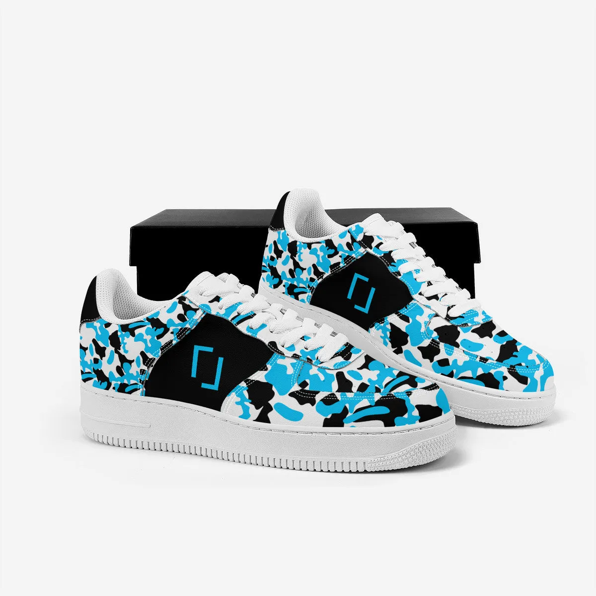Blue & Black Camouflage Real Bracket Logo Unisex Air Force Sneakers