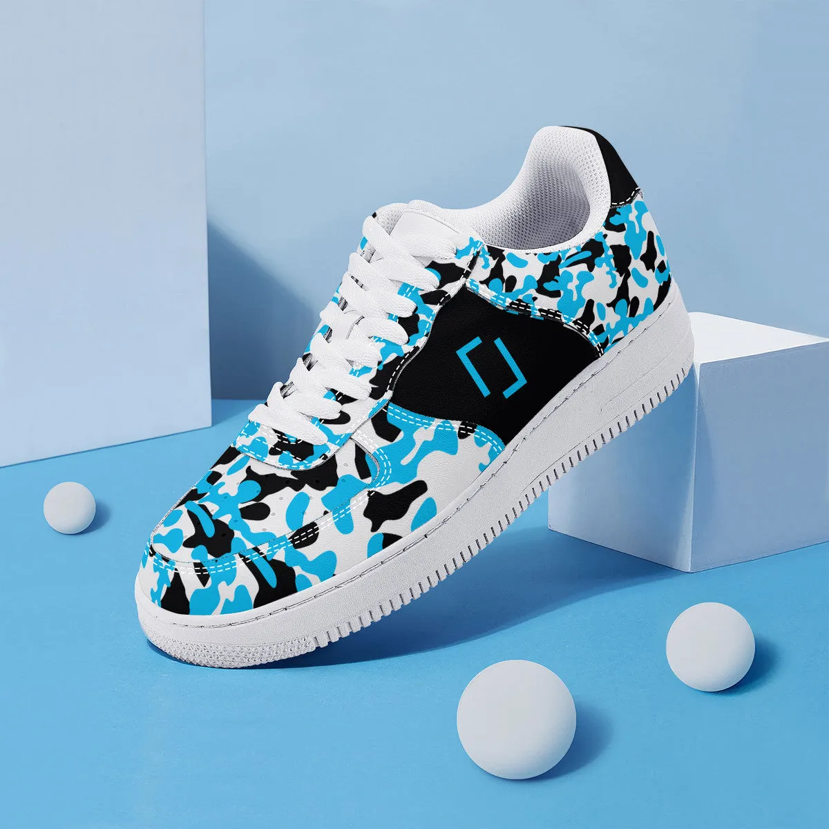 Blue & Black Camouflage Real Bracket Logo Unisex Air Force Sneakers