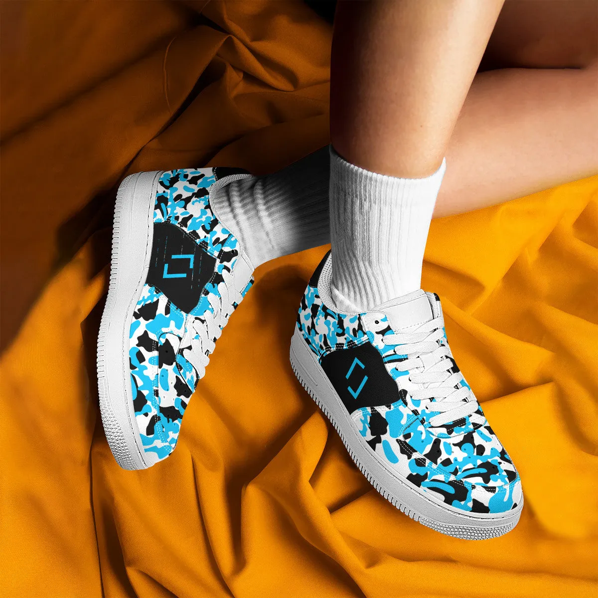 Blue & Black Camouflage Real Bracket Logo Unisex Air Force Sneakers