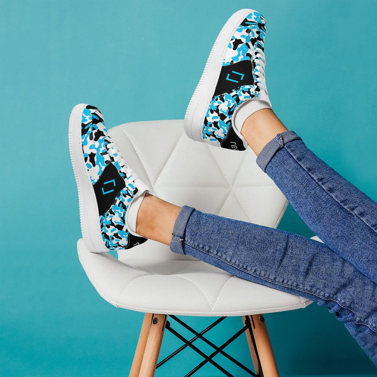 Blue & Black Camouflage Real Bracket Logo Unisex Air Force Sneakers