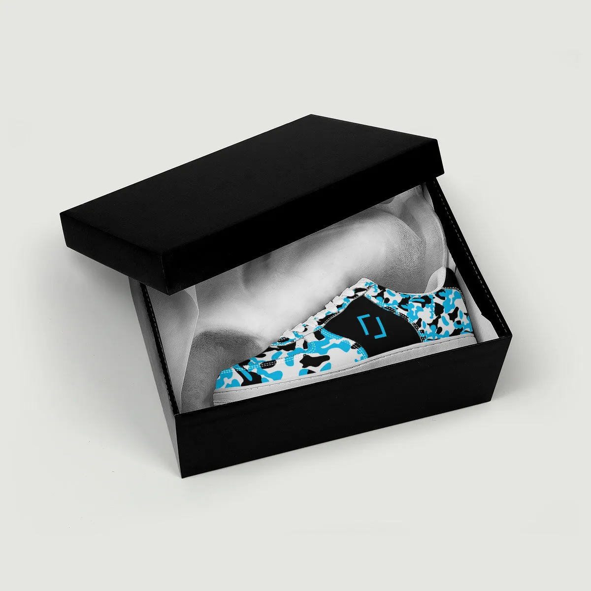 Blue & Black Camouflage Real Bracket Logo Unisex Air Force Sneakers