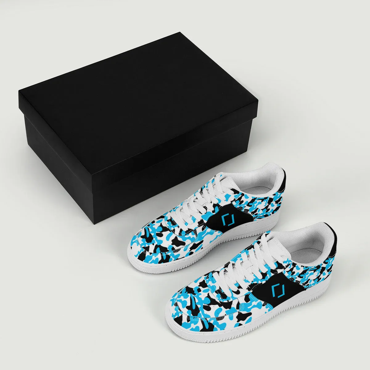 Blue & Black Camouflage Real Bracket Logo Unisex Air Force Sneakers