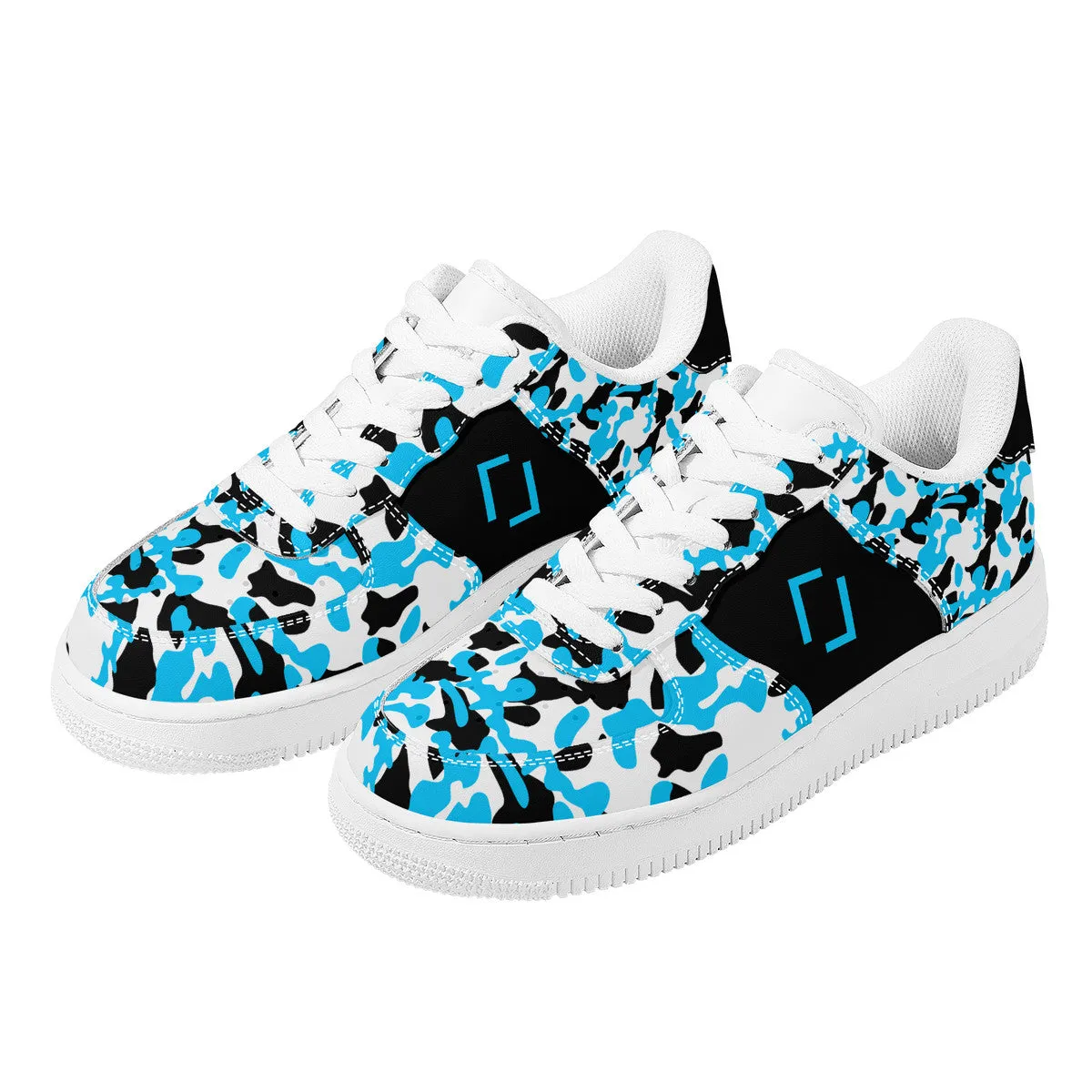 Blue & Black Camouflage Real Bracket Logo Unisex Air Force Sneakers