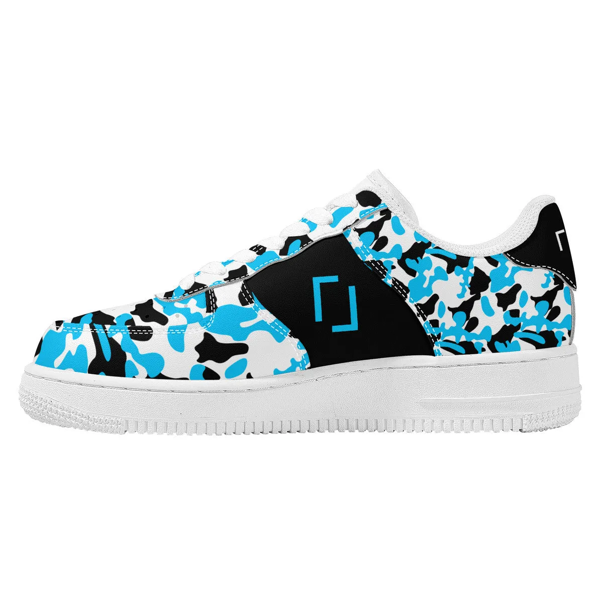 Blue & Black Camouflage Real Bracket Logo Unisex Air Force Sneakers