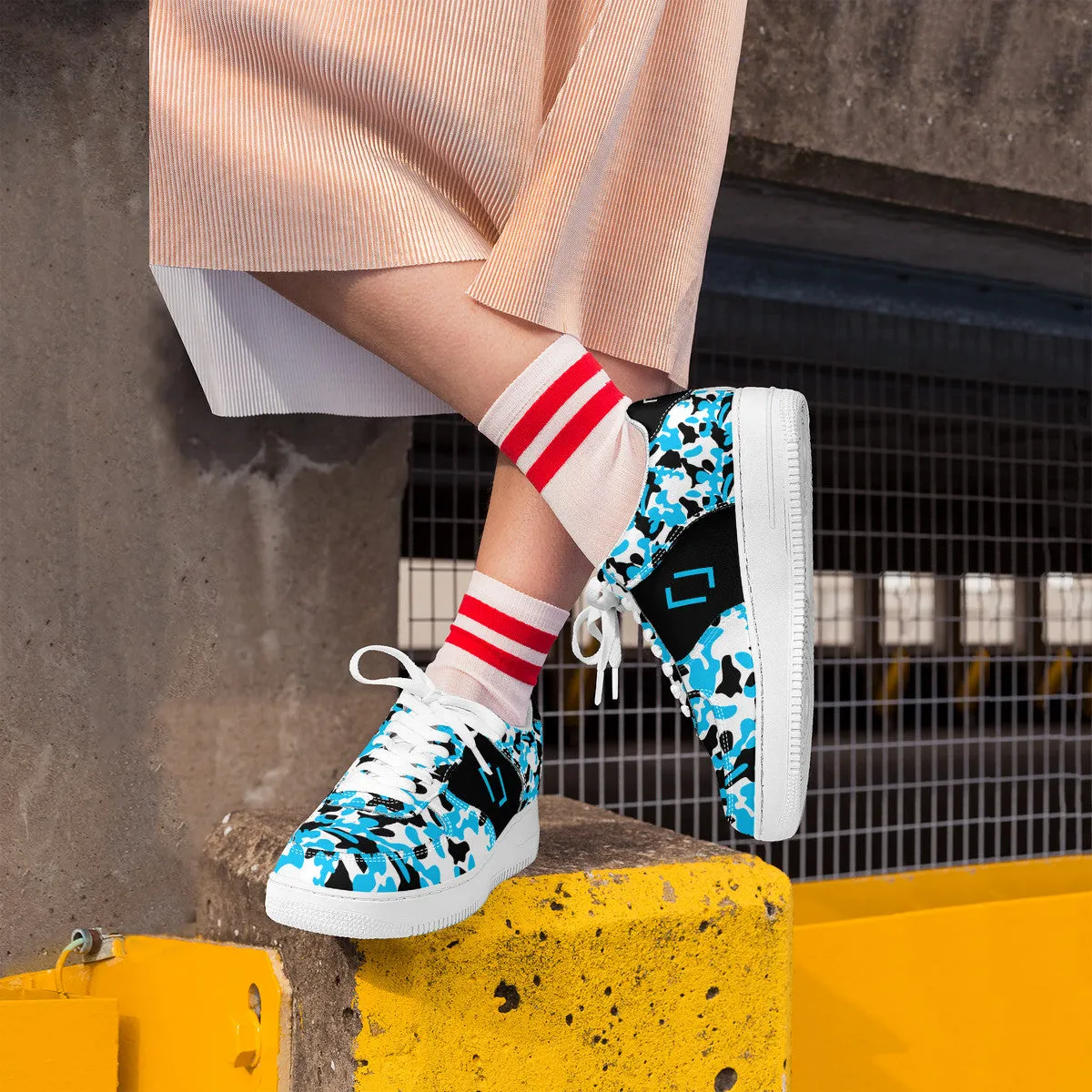 Blue & Black Camouflage Real Bracket Logo Unisex Air Force Sneakers
