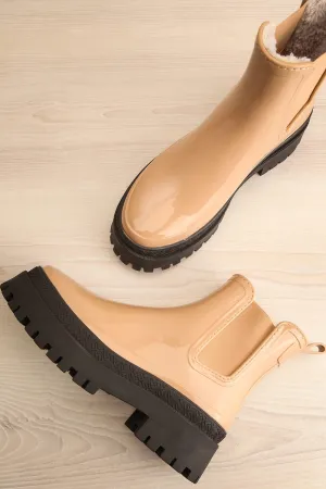 Carter Beige | Faux-Fur Lined Platform Rain Boots