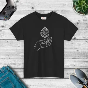 Eco Friendly Unisex Heavy Cotton Tee Hand Leaf Design