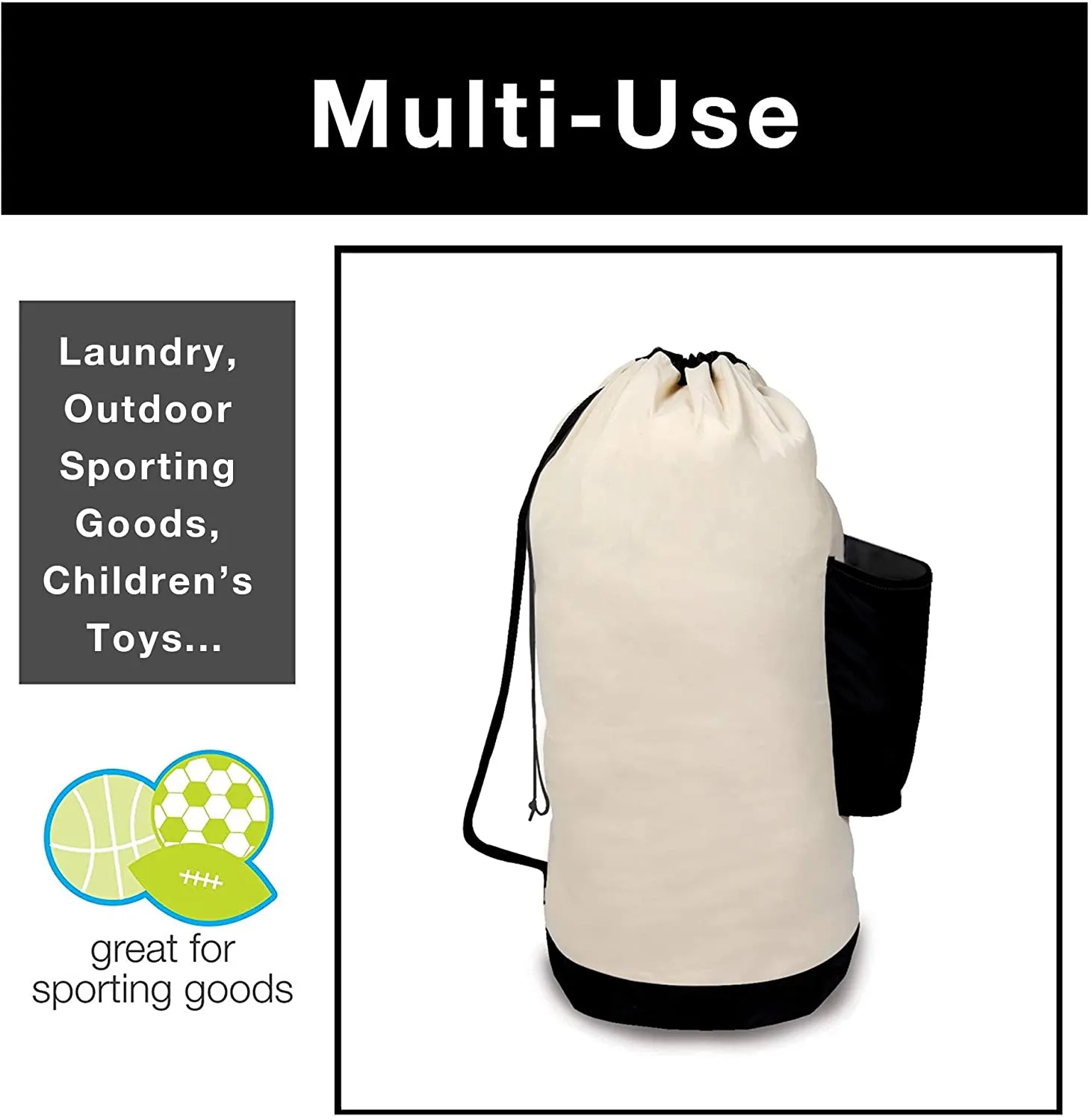Extra Large Duffel Hamper Bag with Pocket - Heavy Duty Canvas - Holds 3 Loads
