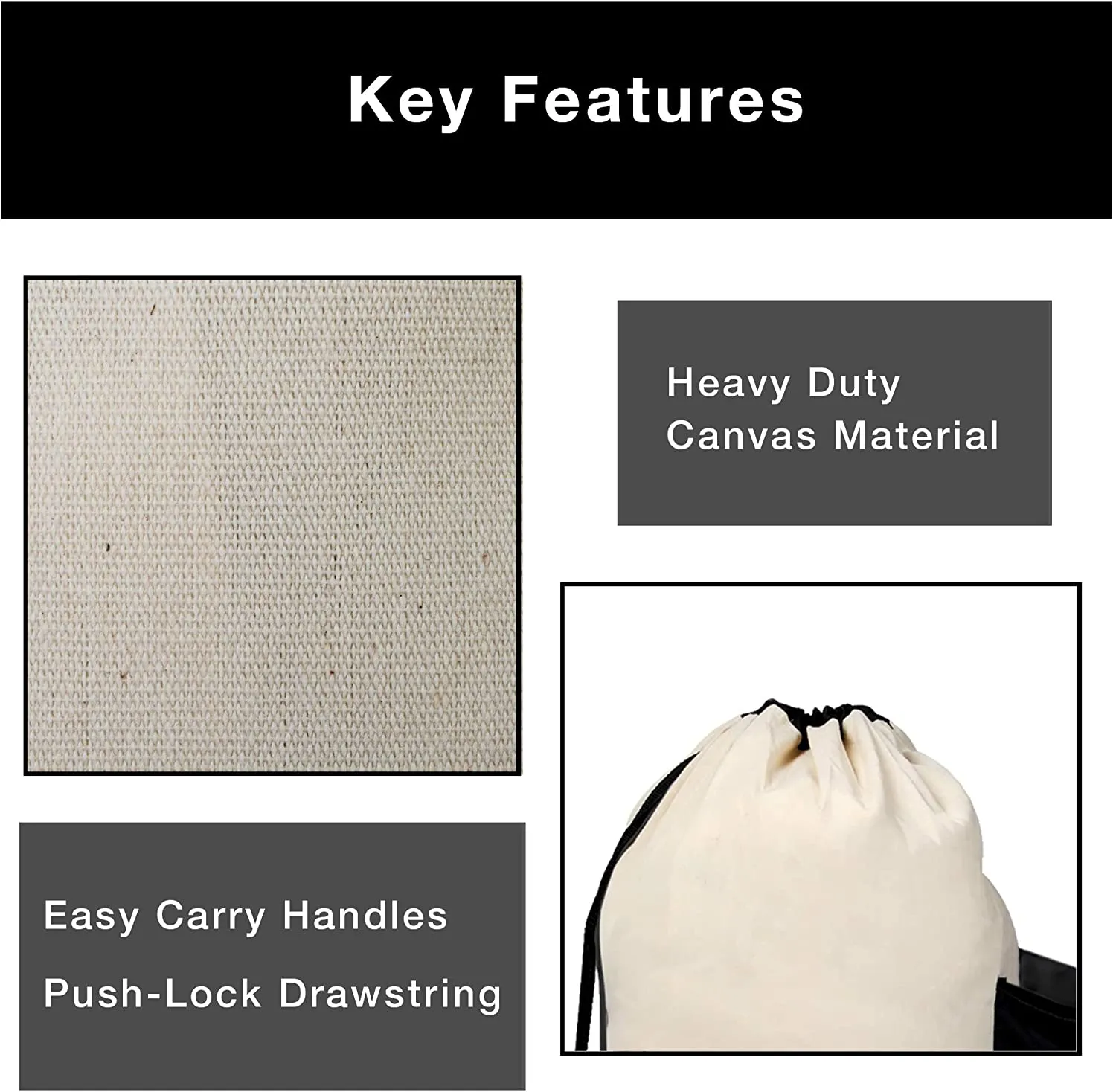 Extra Large Duffel Hamper Bag with Pocket - Heavy Duty Canvas - Holds 3 Loads