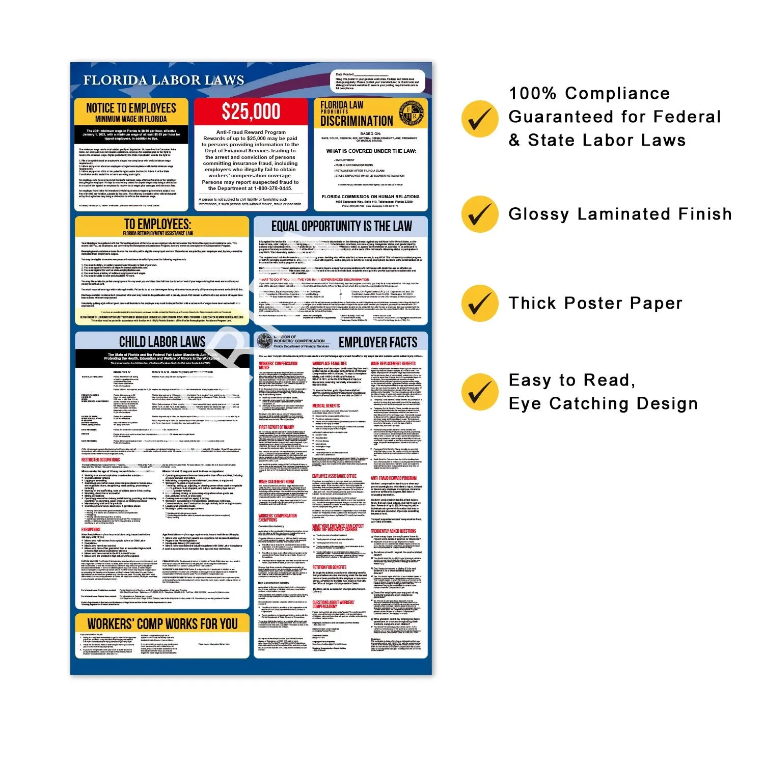 Florida Labor Law Posters 2021 - Florida and Federal Labor Law Poster Set. OSHA Compliant