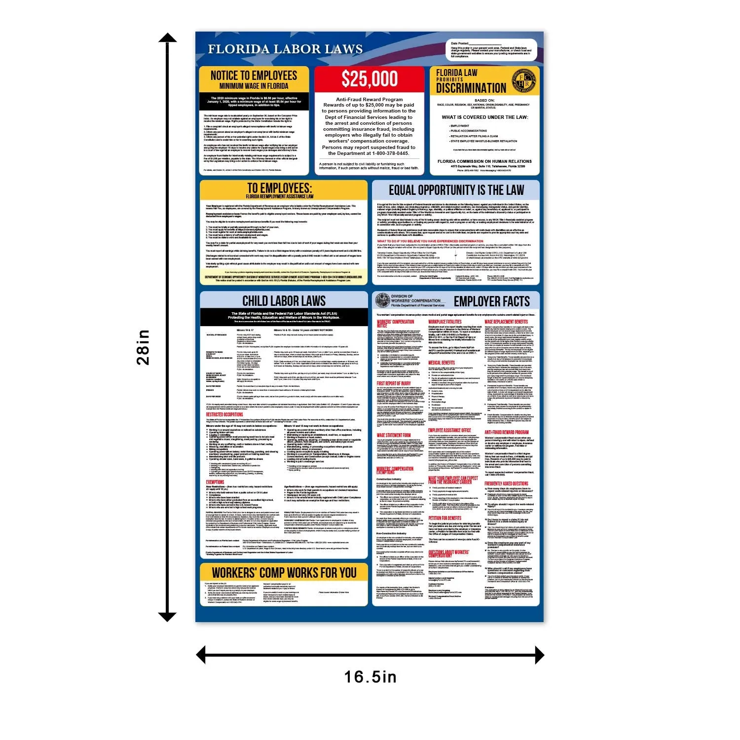 Florida Labor Law Posters 2021 - Florida and Federal Labor Law Poster Set. OSHA Compliant