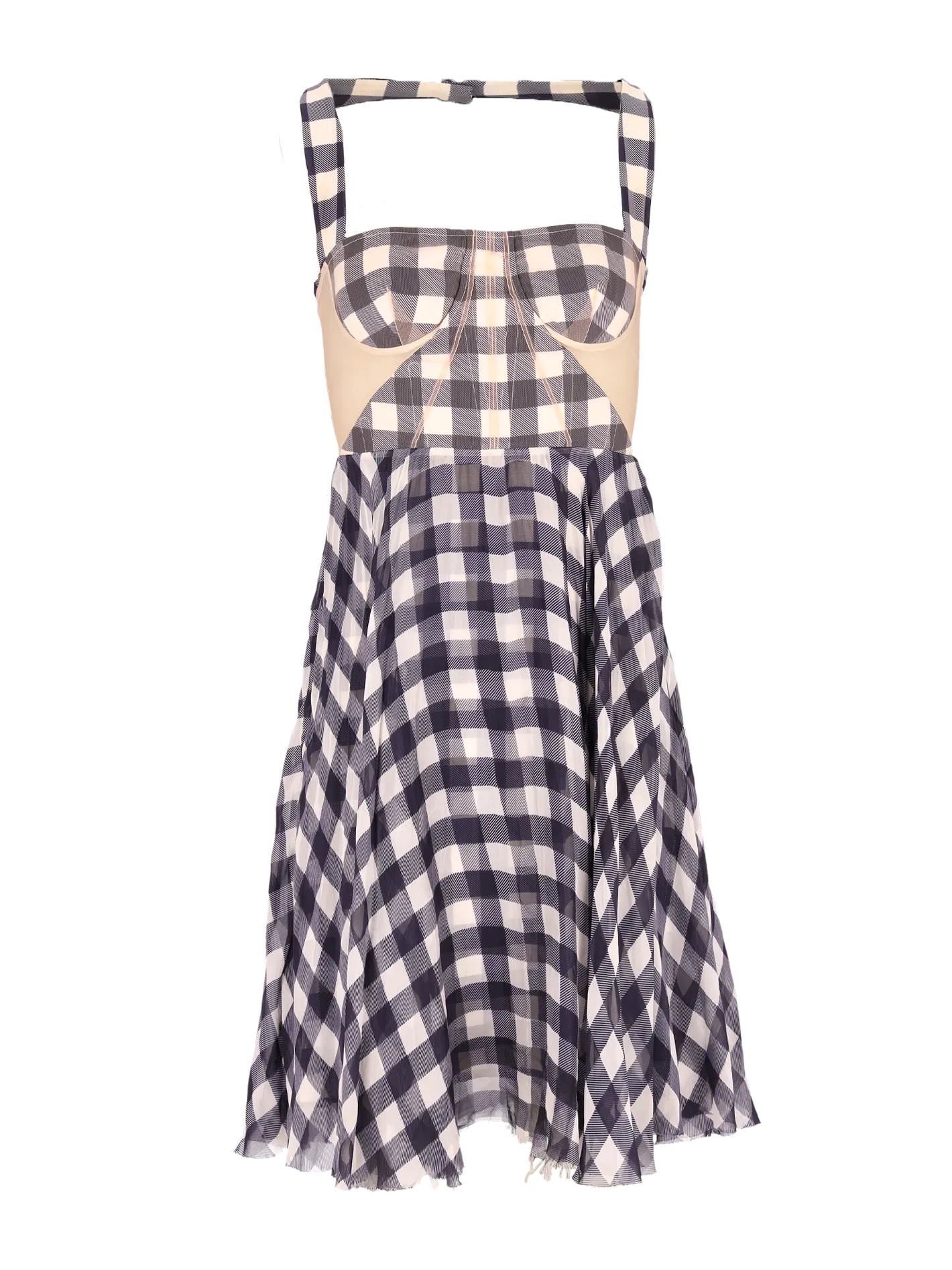 gingham-print silk knee-length dress