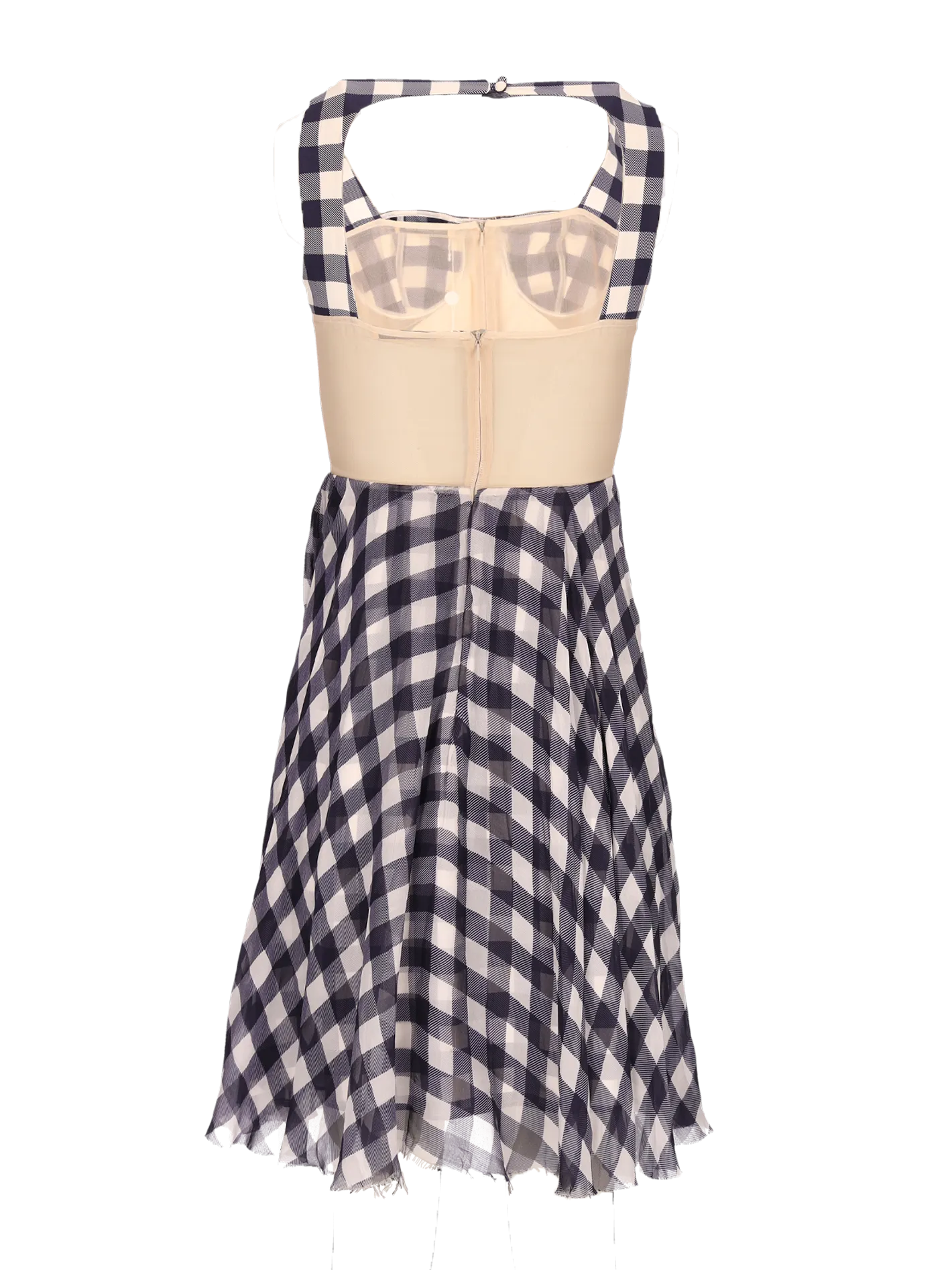 gingham-print silk knee-length dress