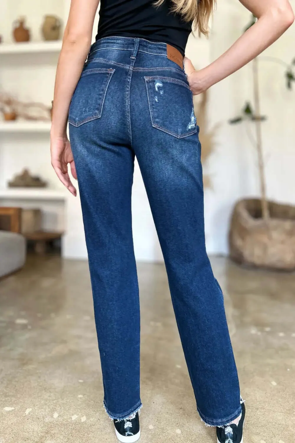 High Waist Fashion Jeans by Judy Blue - Full Size High Waist Rigid Magic Heavy Destroy Straight Jeans