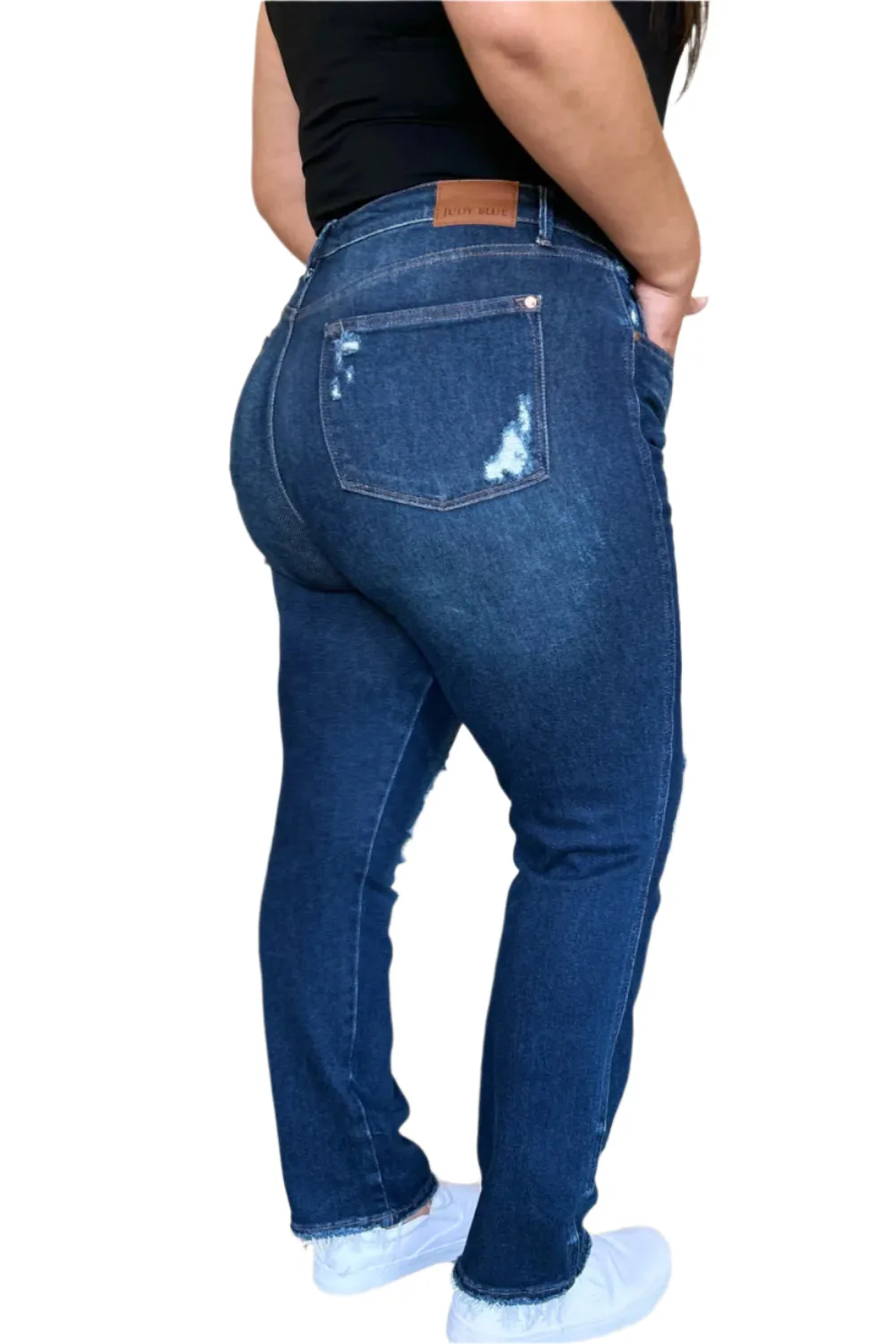 Judy Blue High Waist Rigid Magic Heavy Destroy Straight Jeans