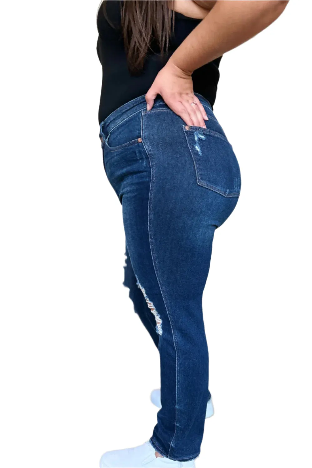 Judy Blue High Waist Rigid Magic Heavy Destroy Straight Jeans
