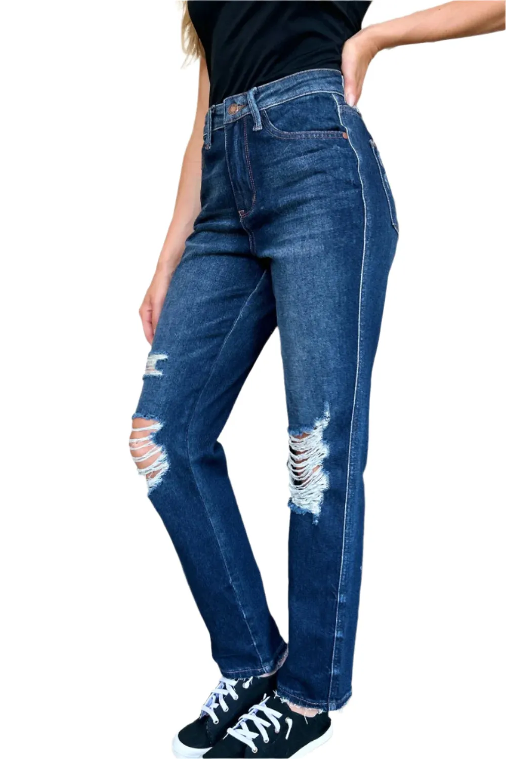Judy Blue High Waist Rigid Magic Heavy Destroy Straight Jeans