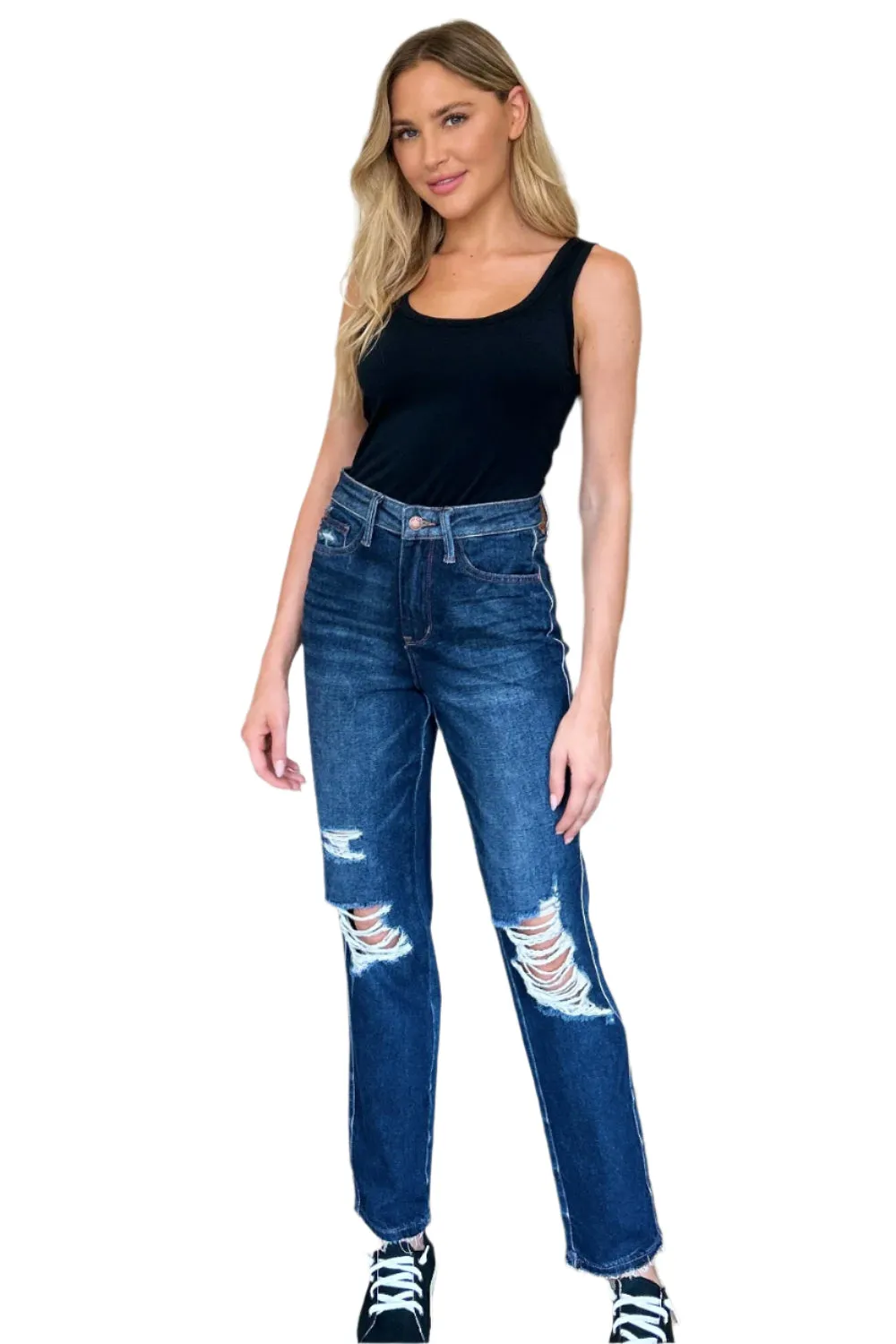 Judy Blue High Waist Rigid Magic Heavy Destroy Straight Jeans