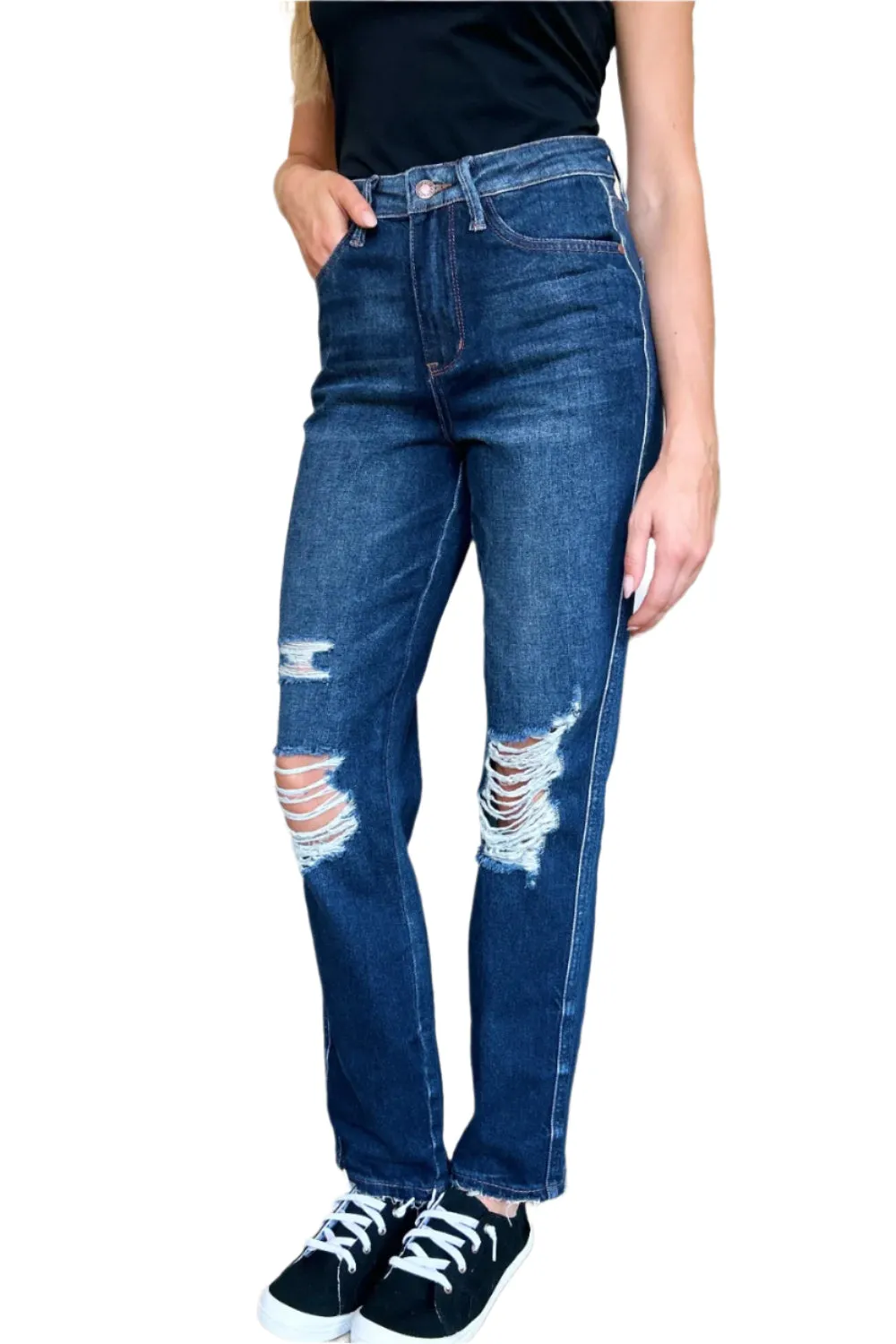 Judy Blue High Waist Rigid Magic Heavy Destroy Straight Jeans