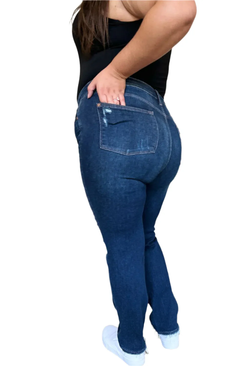 Judy Blue High Waist Rigid Magic Heavy Destroy Straight Jeans