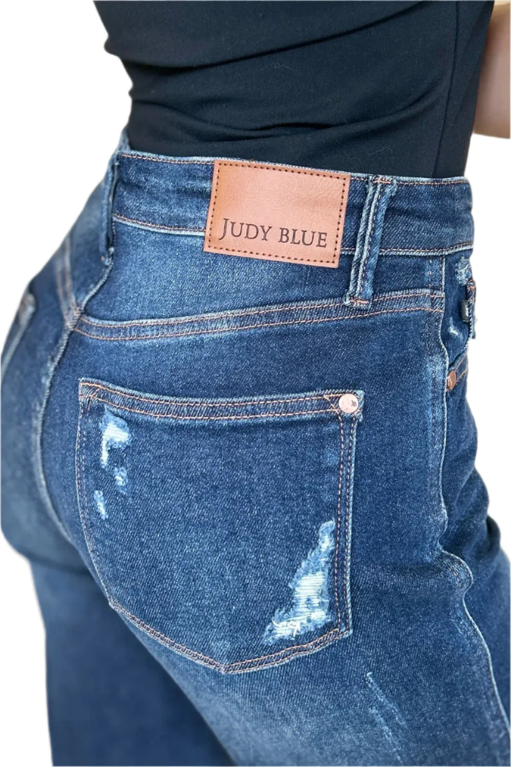 Judy Blue High Waist Rigid Magic Heavy Destroy Straight Jeans