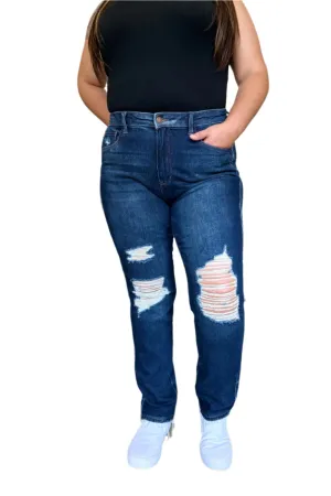 Judy Blue High Waist Rigid Magic Heavy Destroy Straight Jeans