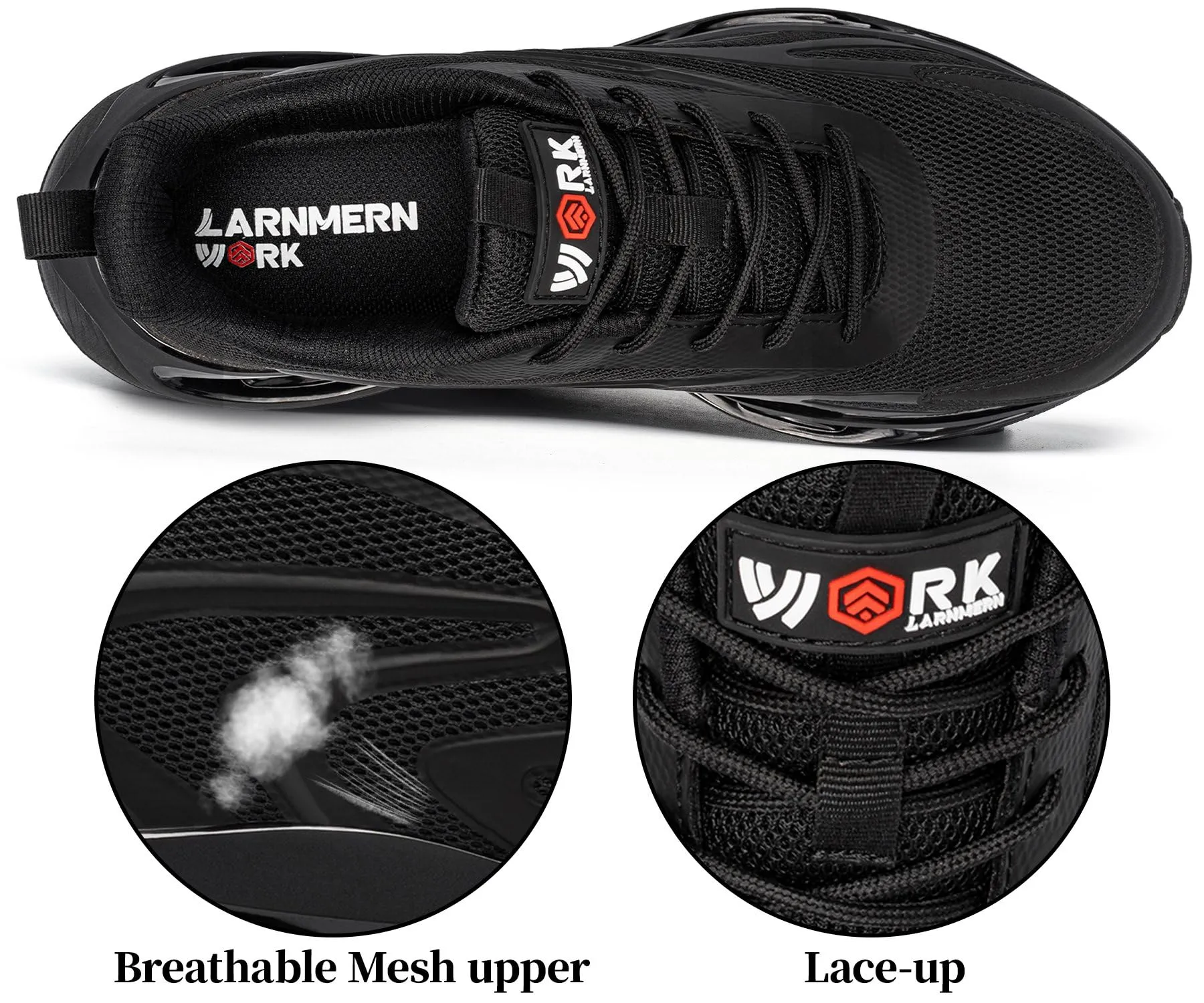 LARNMERN Steel Toe Shoes Men Breathable Work Sneakers Safety Lightweight Comfortable Tennis Shoe Indestructible Sneaker(10 Men, Black)