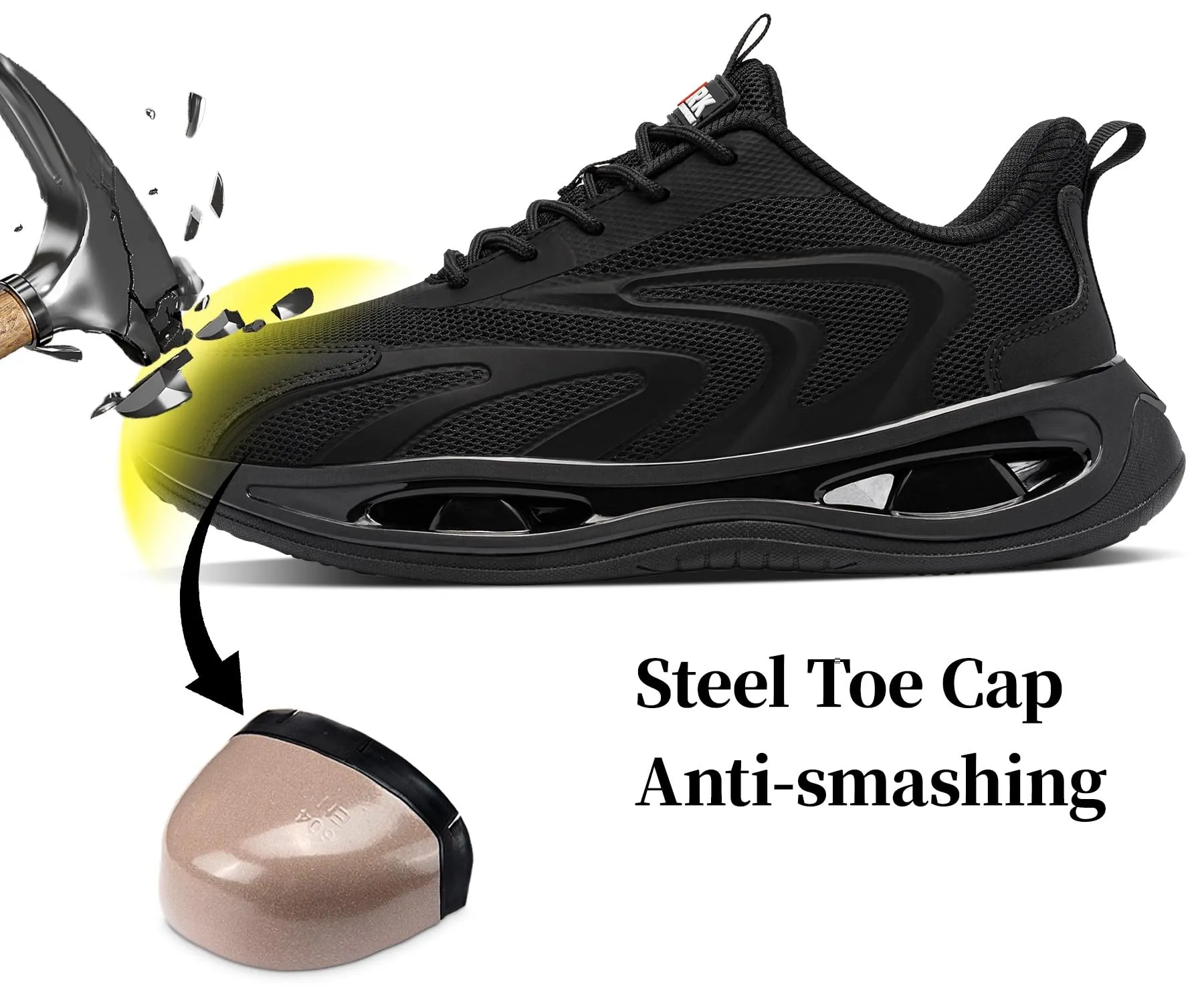 LARNMERN Steel Toe Shoes Men Breathable Work Sneakers Safety Lightweight Comfortable Tennis Shoe Indestructible Sneaker(10 Men, Black)