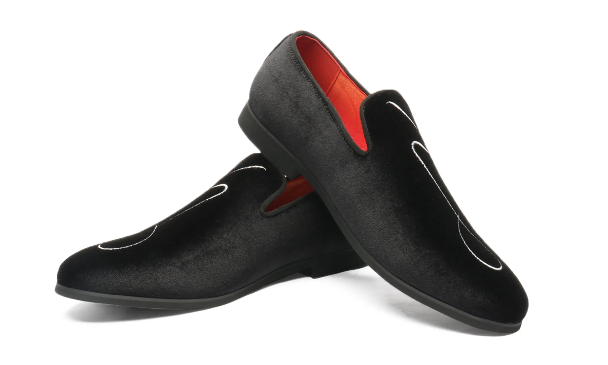 Men's Embroidery Velvet Loafers Black
