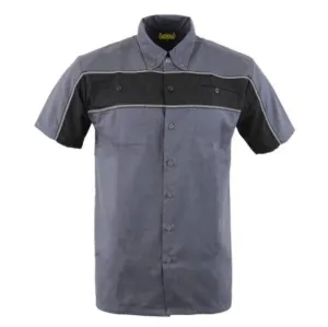 Milwaukee Leather Men’s Two-Tone Grey and Black Short Sleeve Motorcycle Mechanic Shirt with Reflective Material - MDM11671.149