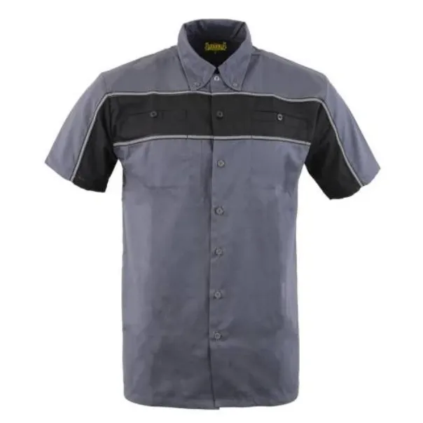 Milwaukee Leather Men’s Two-Tone Grey and Black Short Sleeve Motorcycle Mechanic Shirt with Reflective Material - MDM11671.149
