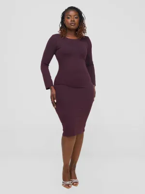 Mnubistyle Burg Midi Bodycon Dress - Burgundy