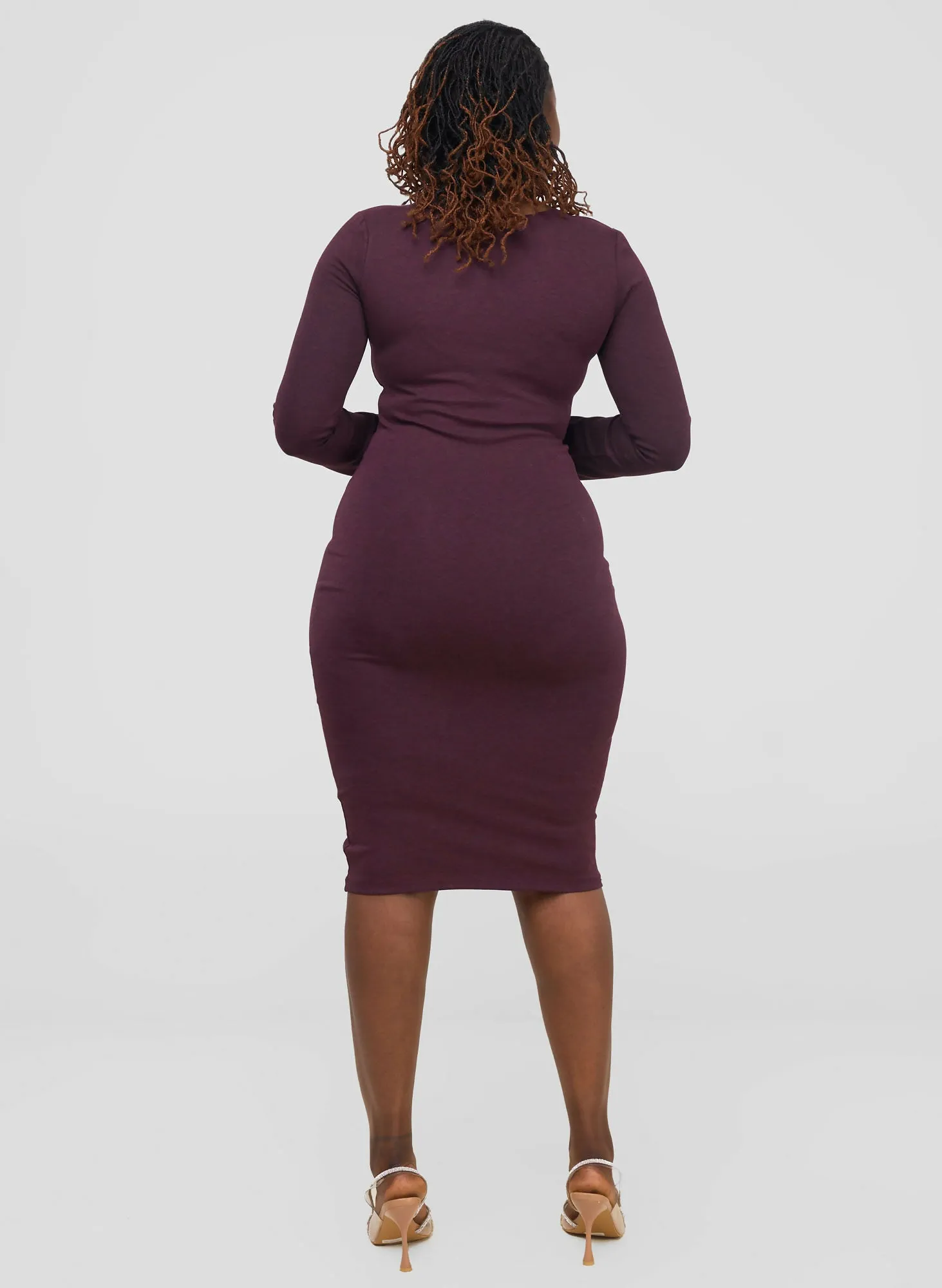Mnubistyle Burg Midi Bodycon Dress - Burgundy