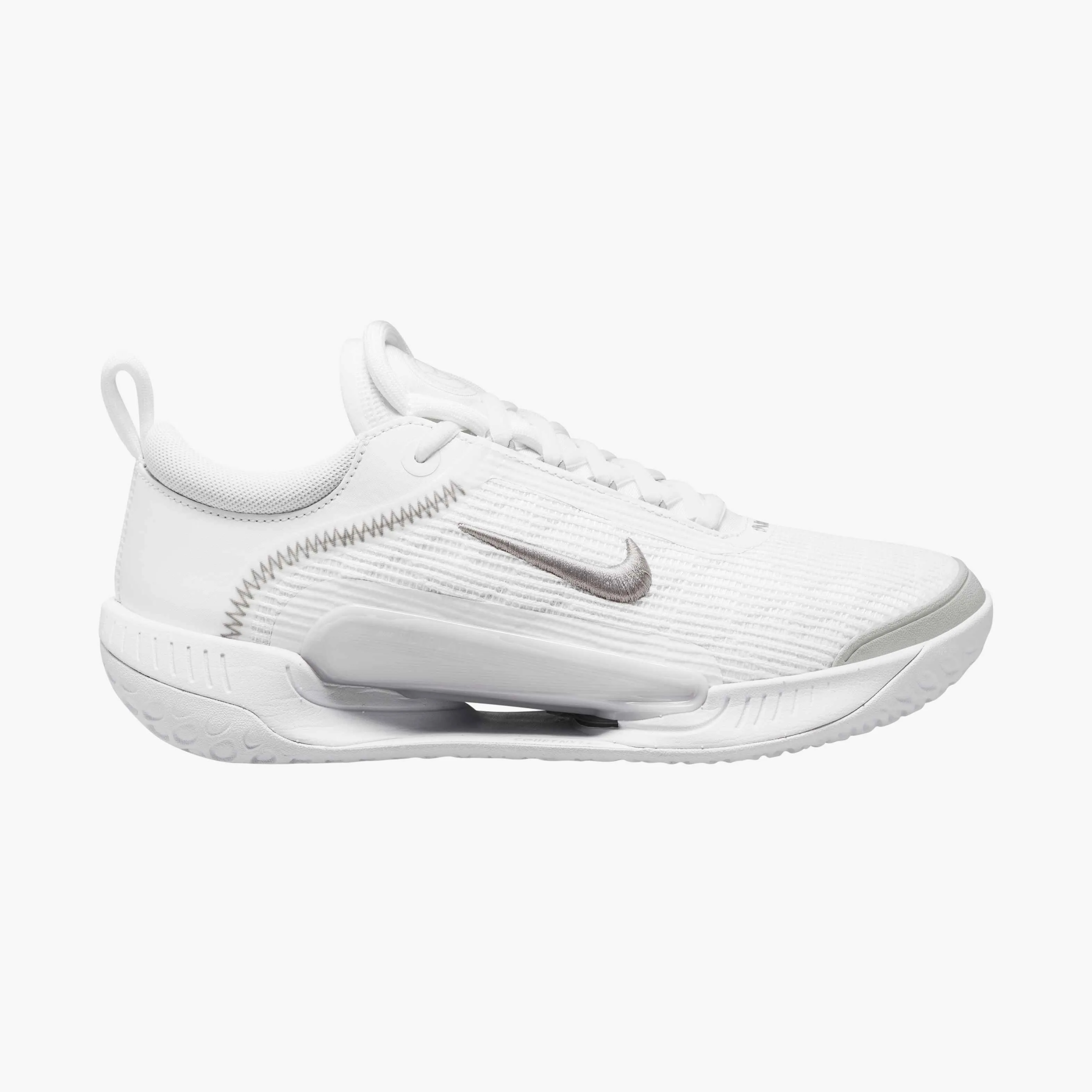 Nike Women's Zoom Court NXT Tennis Shoes in White/Metallic Silver-Grey Fog