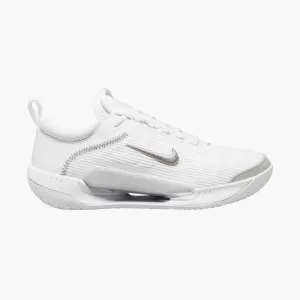 Nike Women's Zoom Court NXT Tennis Shoes in White/Metallic Silver-Grey Fog