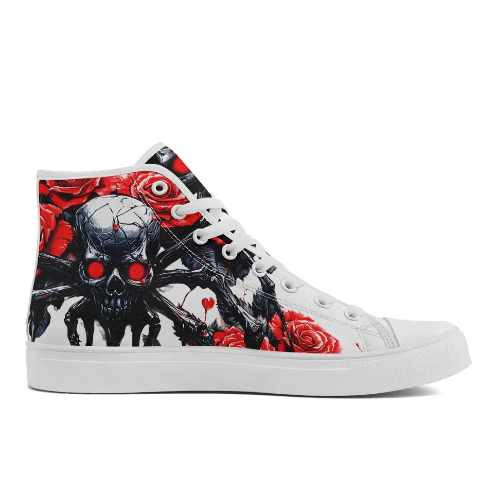 Personalized Gothic Style Sneakers, Custom Skull High Top Shoes, Skeleton Walking Shoes
