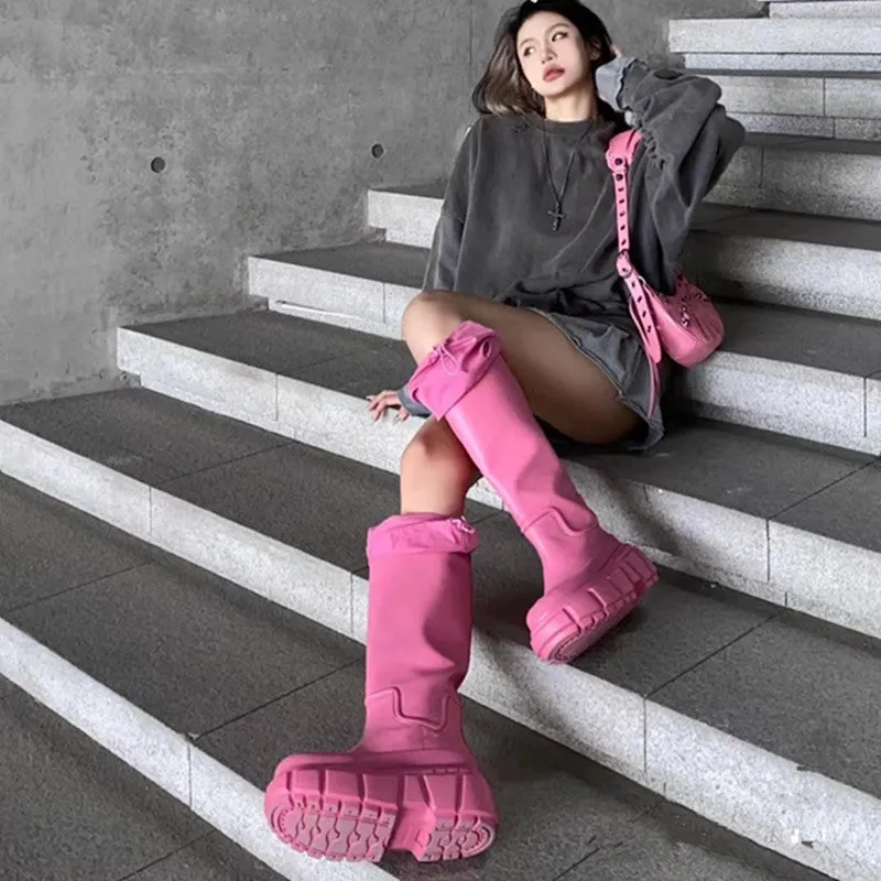 Rain Hot Pink Knee-High Boots