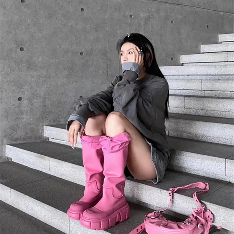 Rain Hot Pink Knee-High Boots
