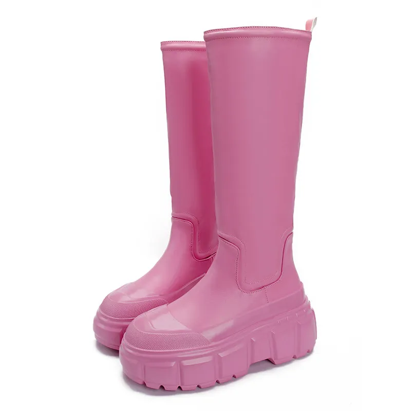 Rain Hot Pink Knee-High Boots