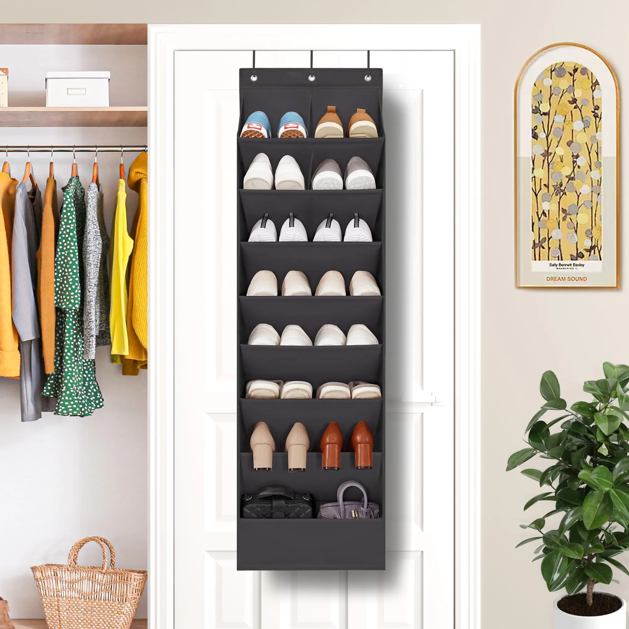 Shoe Organizer with 6 Large Pockets, Over Door
