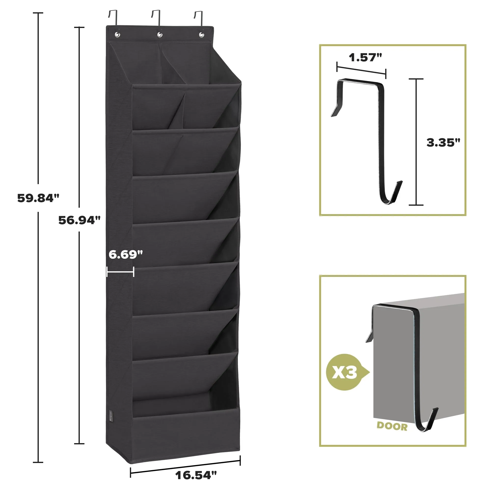 Shoe Organizer with 6 Large Pockets, Over Door
