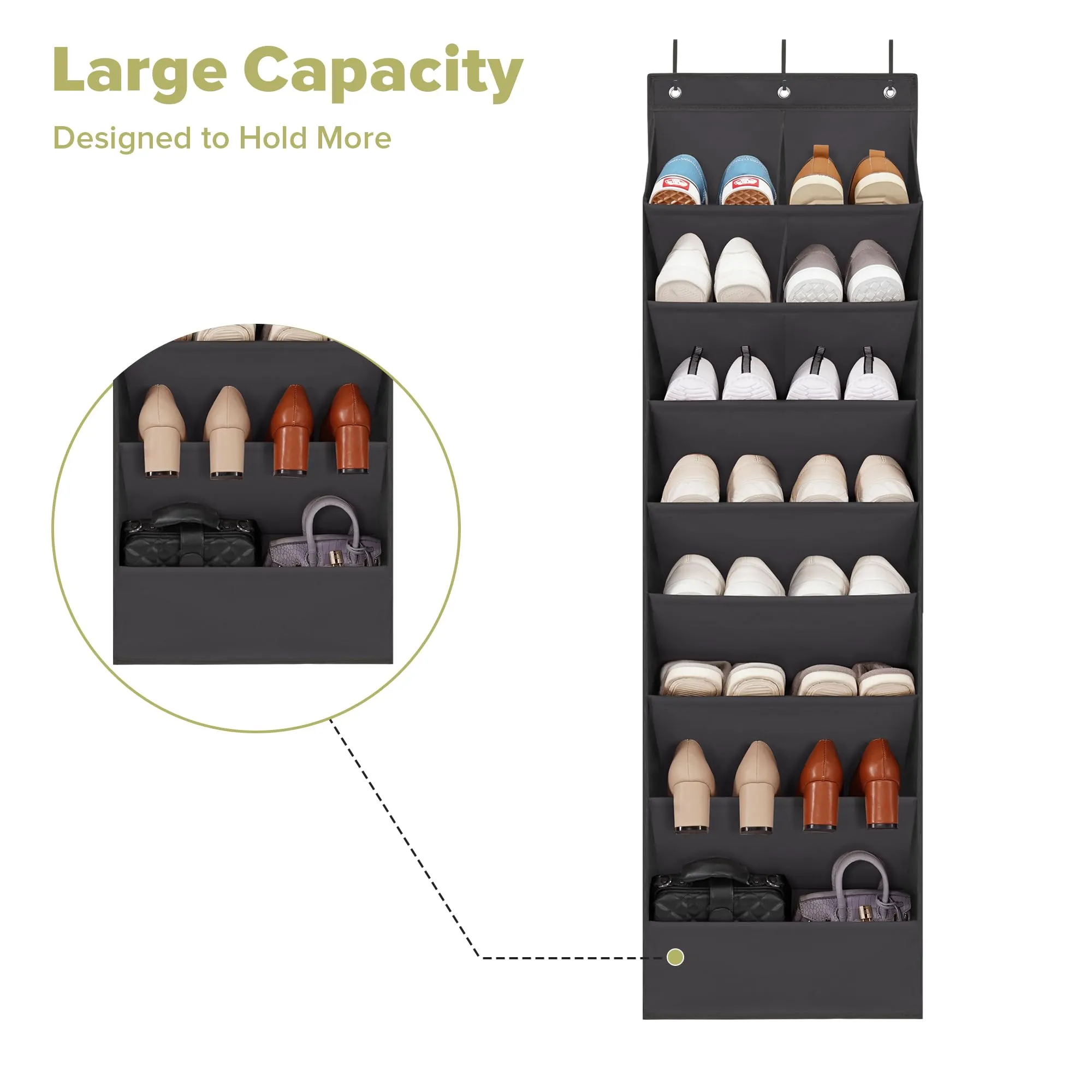 Shoe Organizer with 6 Large Pockets, Over Door