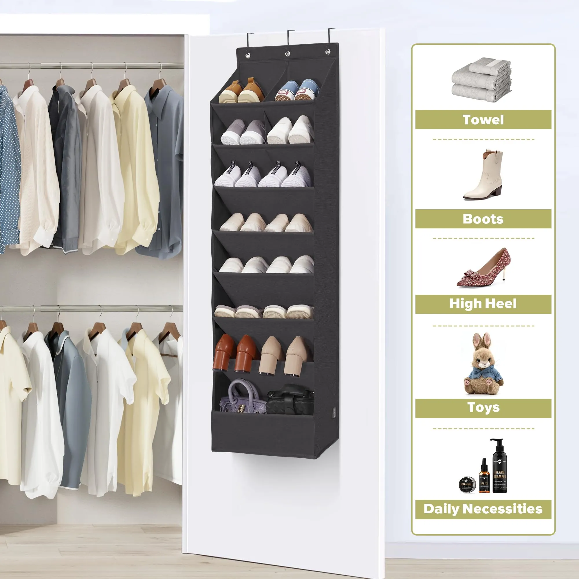 Shoe Organizer with 6 Large Pockets, Over Door