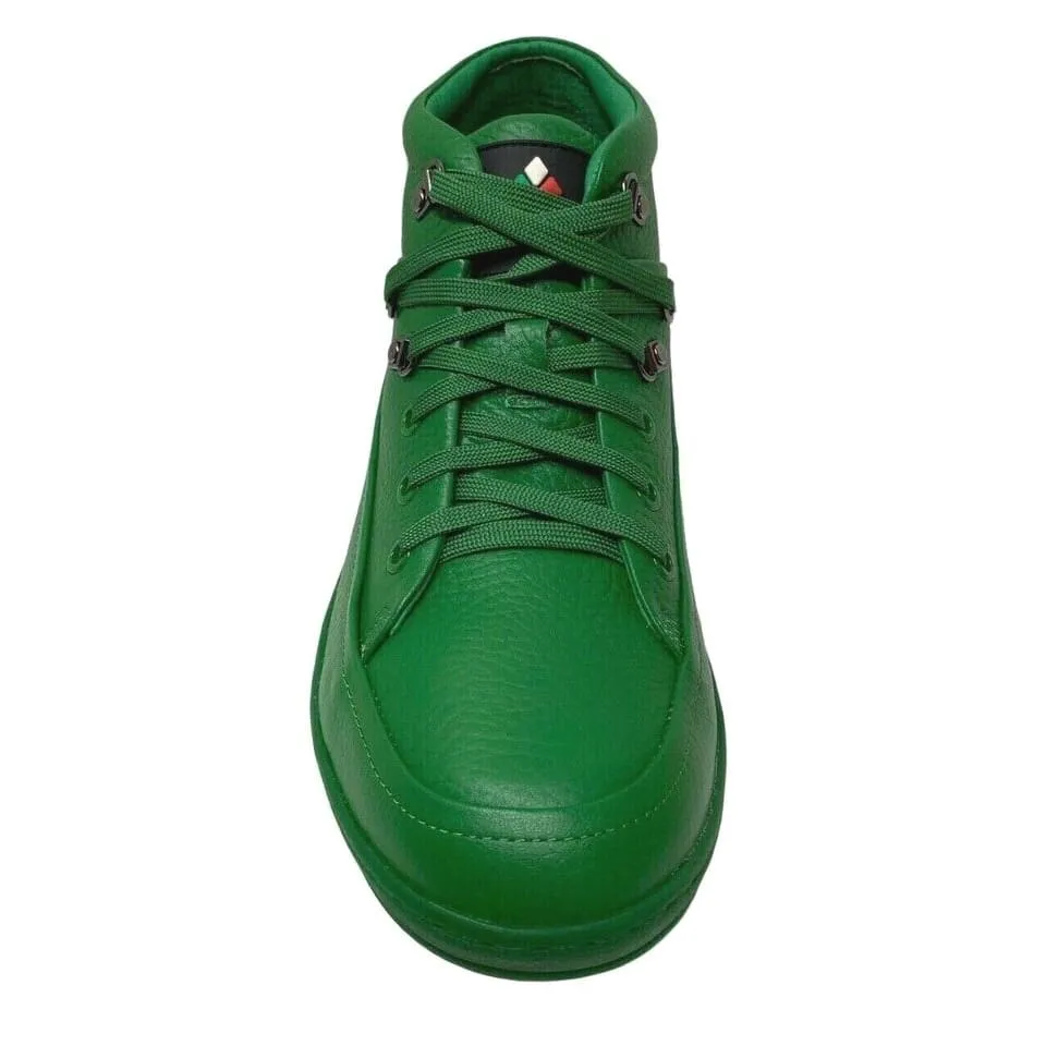 Travel Fox Men's Green Nappa Leather Mid Top Sneakers 916103 120