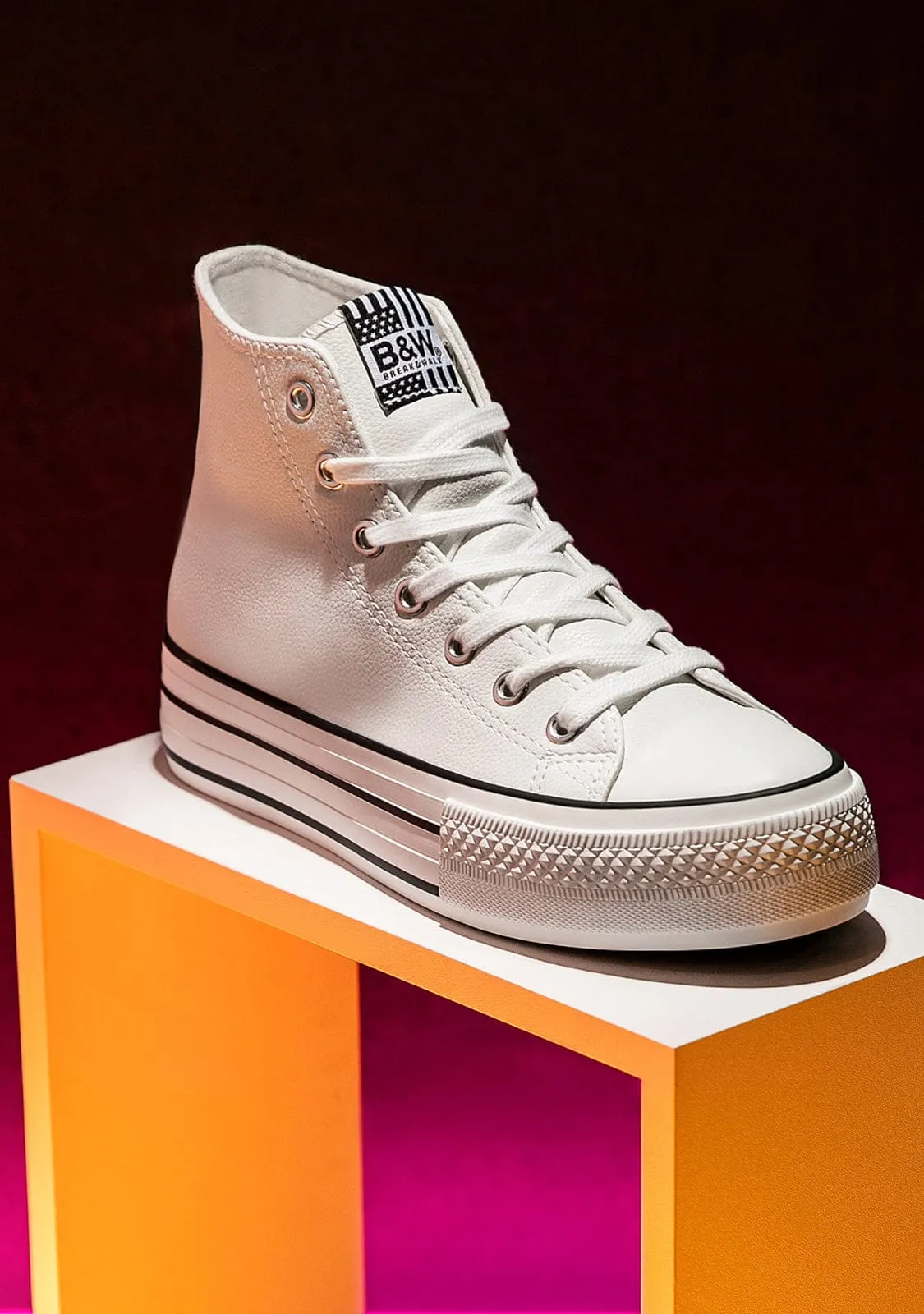 White Platform Hi-Top Sneakers